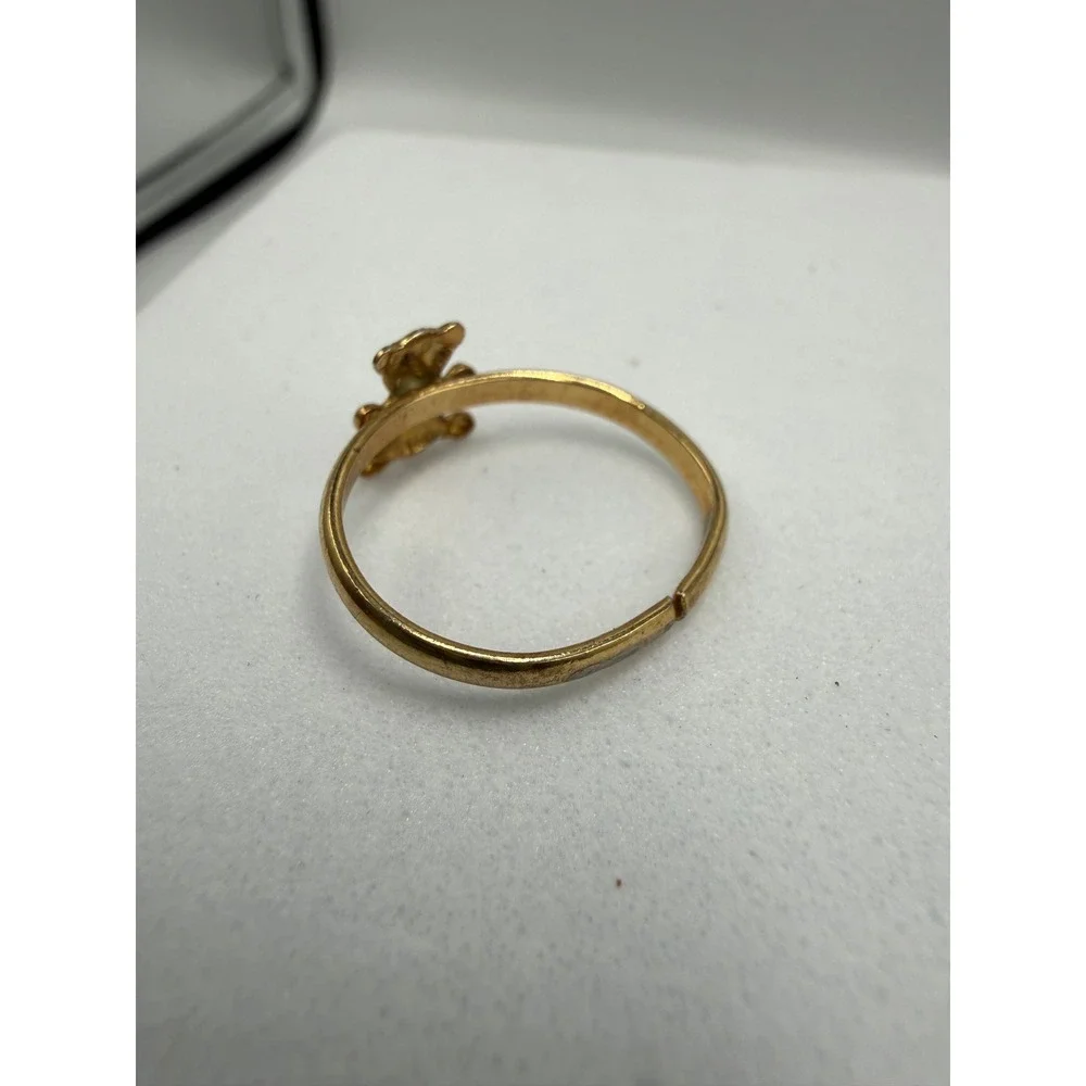 Vintage‎ Gold Tone Teddy Bear Adjustable Ring Whimsical Animal Jewelry Size 6.5